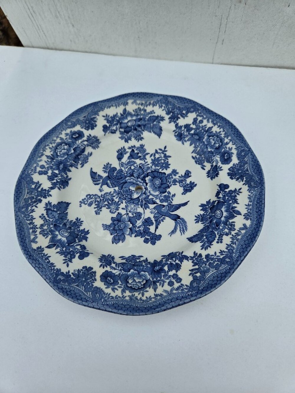 Johnson Bros Asiatic Pheasant Blue Drilled 7 7/8" Plate For Tidbit Tray